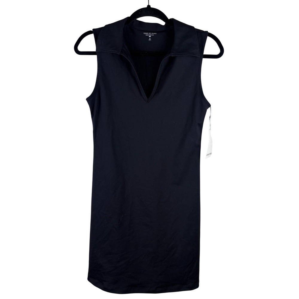 Year of Ours The Club Dress Black Sleeveless Polo V-Neck Mini TN1660-BK Size S - Picture 3 of 6